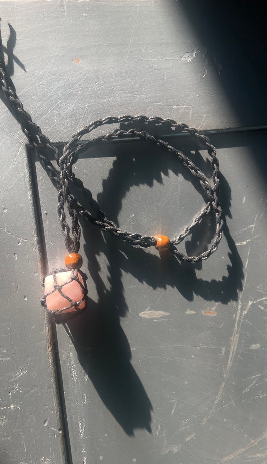 HEART PROTECTOR ROSE QUARTZ BLACK STRING NECKLACE